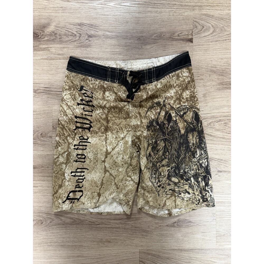 Appreme Board Shorts Adult Large Death To The Wicked Grim Reaper Surf Mens